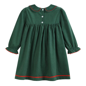 Green Corduroy Christmas Tree Ruffle Dress
