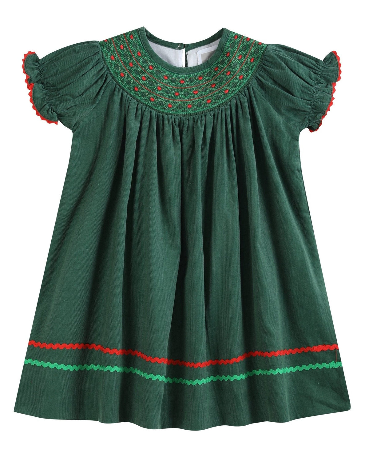 Green Corduroy Smocked Bishop Dress