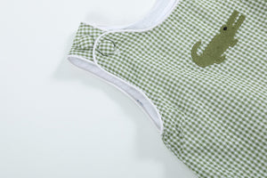 Green Gingham Alligator Bubble Romper