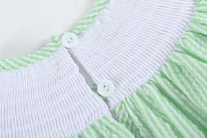 Green Seersucker Watermelon Smocked Bishop Dress