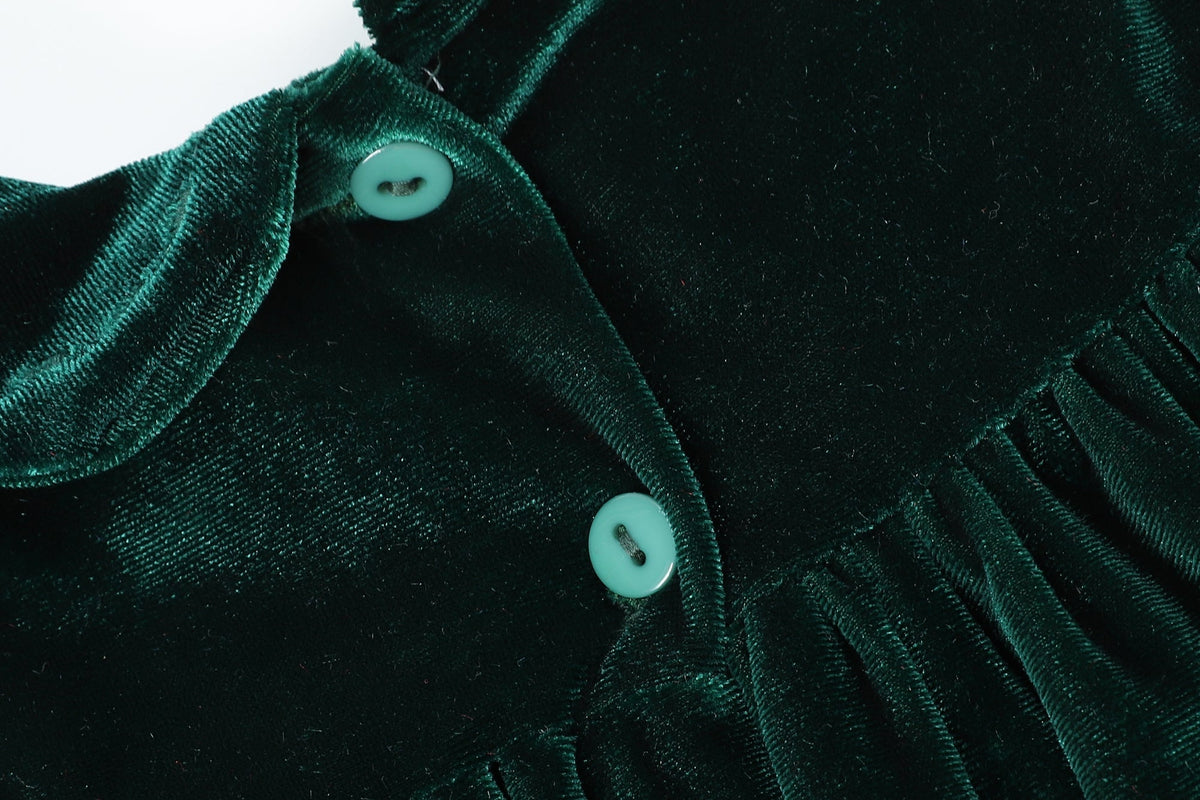 Green Velvet Ruffle Dress