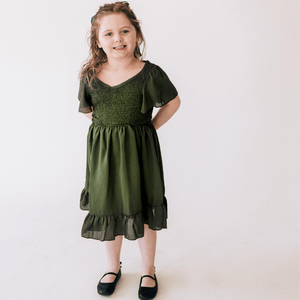 Dark Green Chiffon Dress - Child