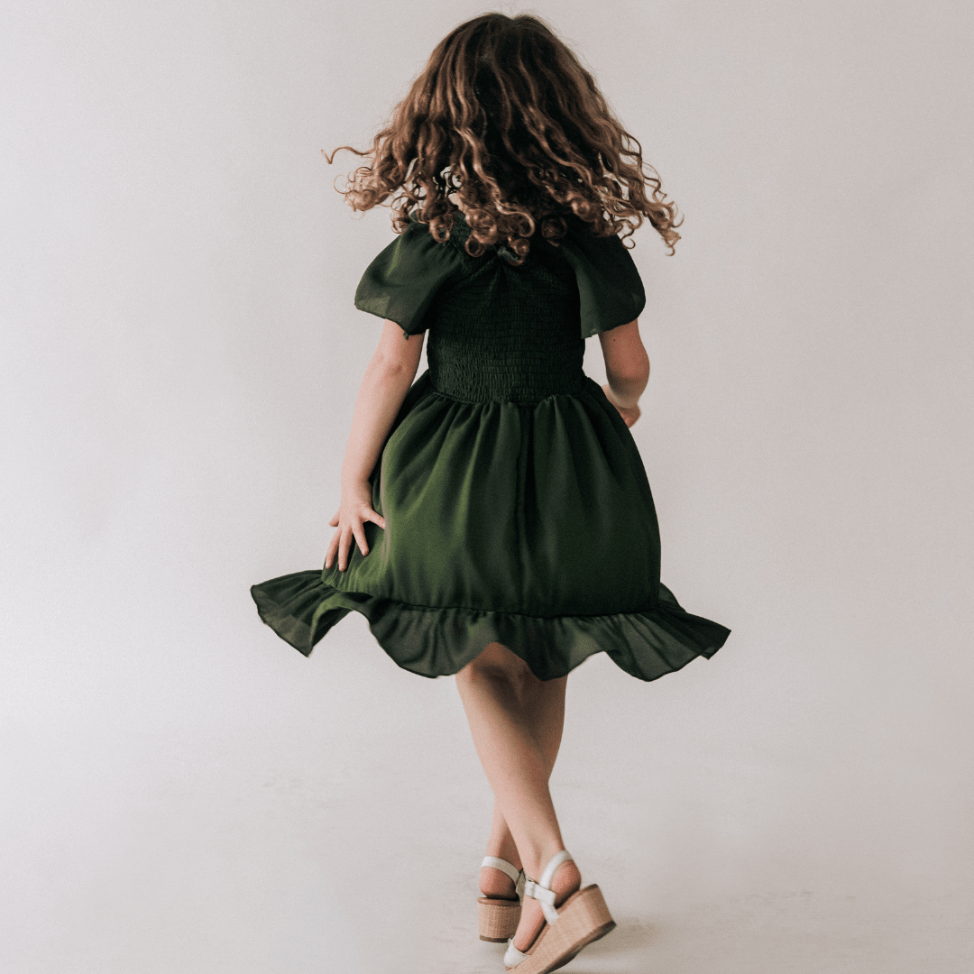 Dark Green Chiffon Dress - Child