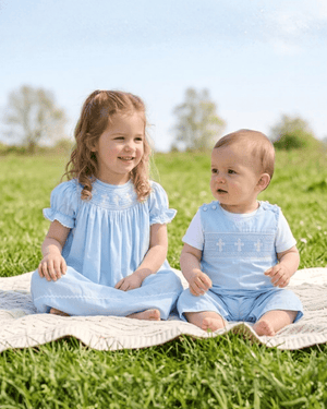 Light Blue Crosses Smocked Longall