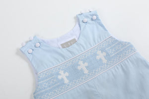 Light Blue Crosses Smocked Longall