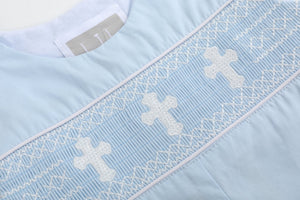 Light Blue Crosses Smocked Longall