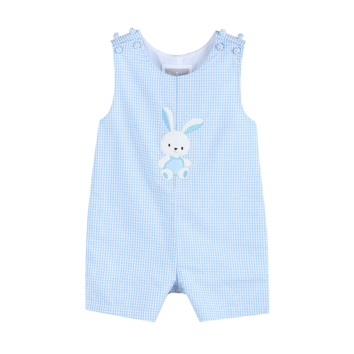 Light Blue Gingham Bunny Applique Shortalls