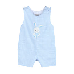 Light Blue Gingham Bunny Applique Shortalls