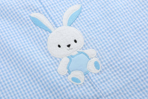 Light Blue Gingham Bunny Applique Shortalls