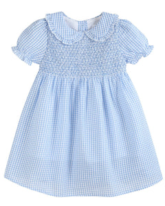 Light Blue Gingham Smocked Dress