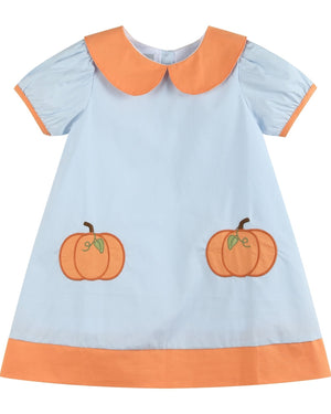 Light Blue Pumpkin Applique Collared Dress