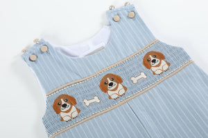 Light Blue Puppy Smocked Longall