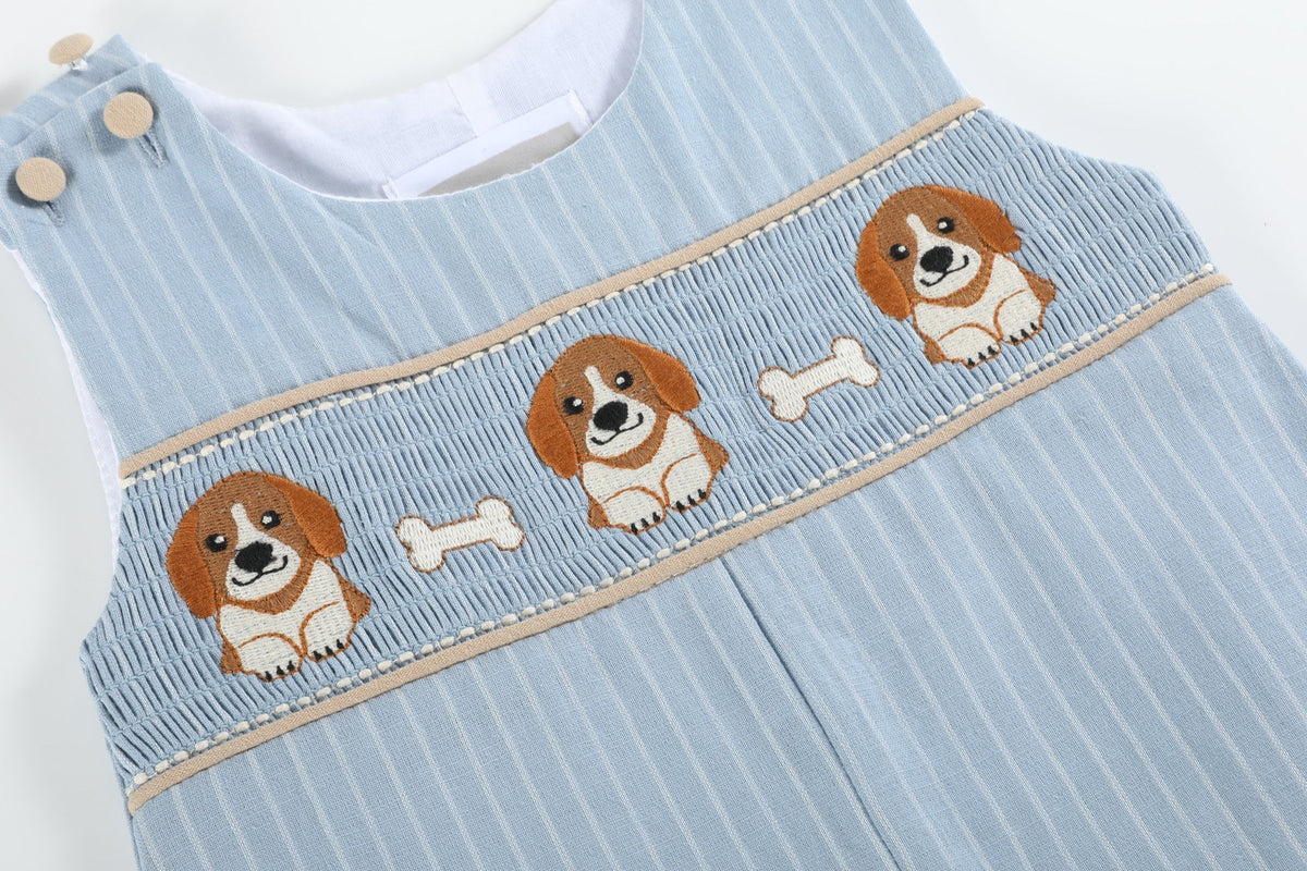 Light Blue Puppy Smocked Longall
