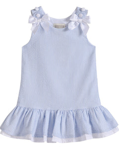 Light Blue Seersucker Ruffle Dress