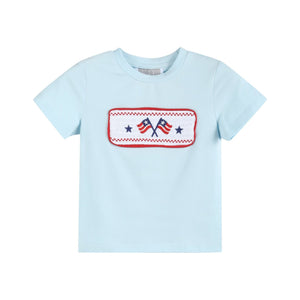 Light Blue USA Flag Smocked T-Shirt and Shorts Set