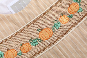 Light Brown Pinstripe Pumpkin Smocked Longall
