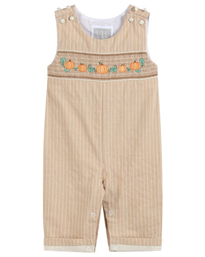 Light Brown Pinstripe Pumpkin Smocked Longall