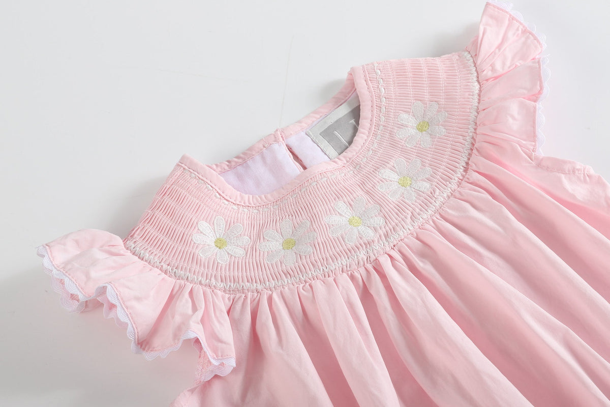 Light Pink Daisy Smocked Ruffle Bubble Romper