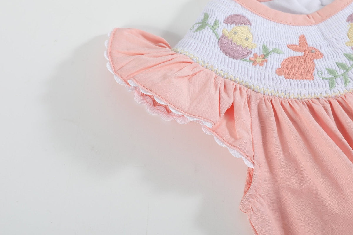 Light Pink Smocked Flutter Bubble Romper