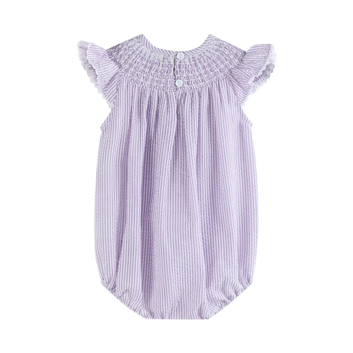 Light Purple Seersucker Bunny Smocked Bubble Romper