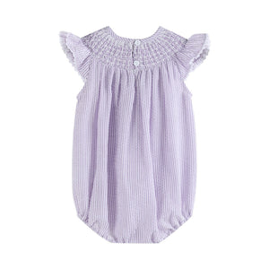 Light Purple Seersucker Bunny Smocked Bubble Romper