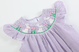 Light Purple Seersucker Bunny Smocked Bubble Romper