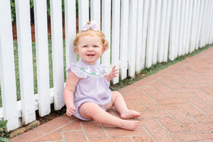 Light Purple Seersucker Bunny Smocked Bubble Romper