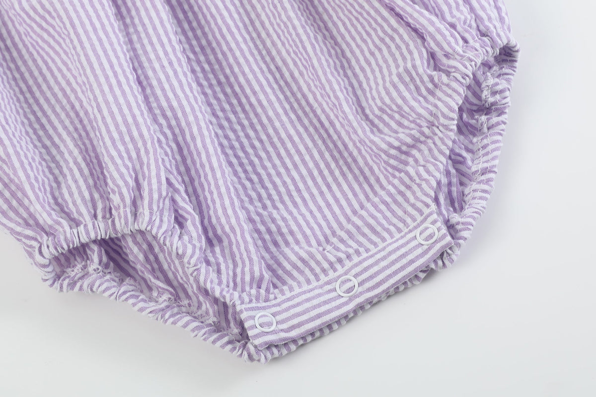 Light Purple Seersucker Bunny Smocked Bubble Romper