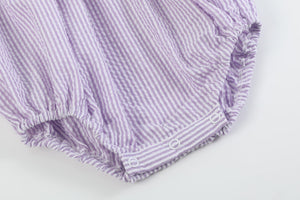 Light Purple Seersucker Bunny Smocked Bubble Romper