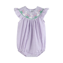 Light Purple Seersucker Bunny Smocked Bubble Romper