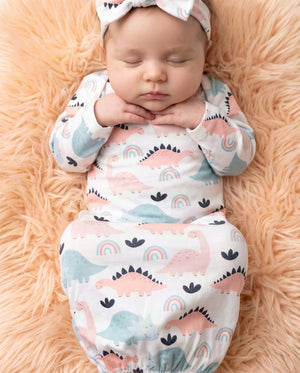 Pastel Dino Baby Gown
