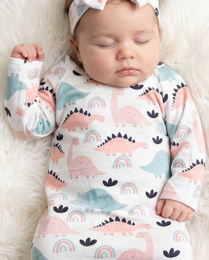 Pastel Dino Baby Gown
