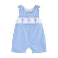 Periwinkle Blue Crosses Smocked Jon Jon