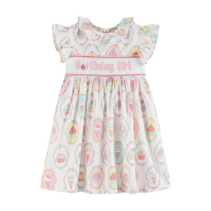 Pink and White Birthday Girl Smocked Dress