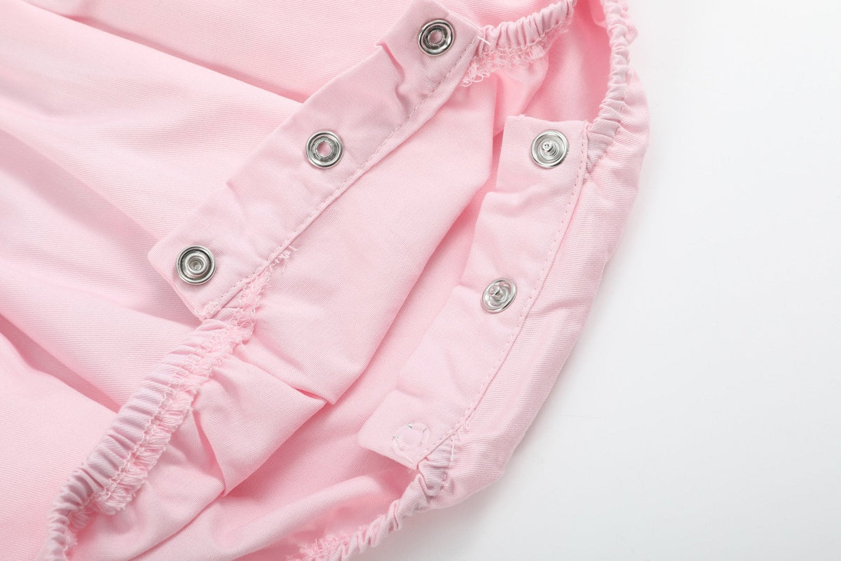 Pink and White bows Smocked Ruffle Bubble Romper