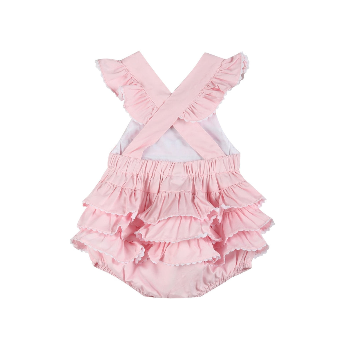 Pink and White bows Smocked Ruffle Bubble Romper