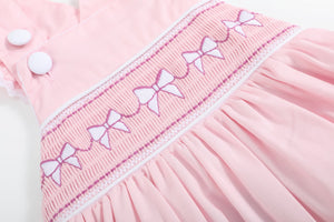 Pink and White bows Smocked Ruffle Bubble Romper