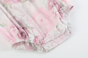 Pink and White Peony Bunny Smocked Flutter Bubble Romper