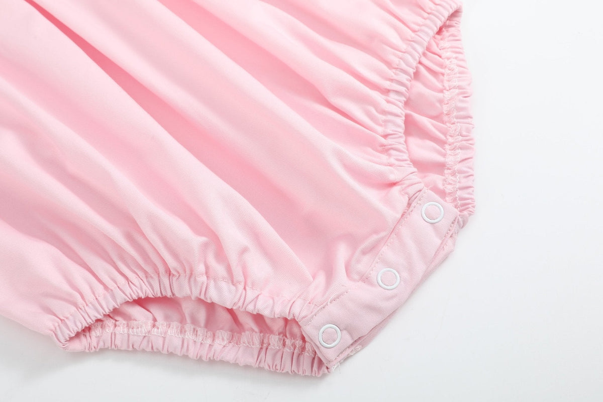 Pink and White Smocked Bubble Romper