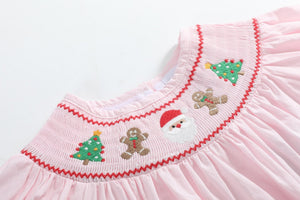 Pink Christmas Smocked Bubble Romper