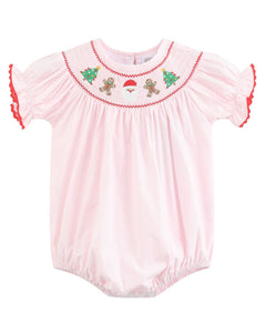 Pink Christmas Smocked Bubble Romper
