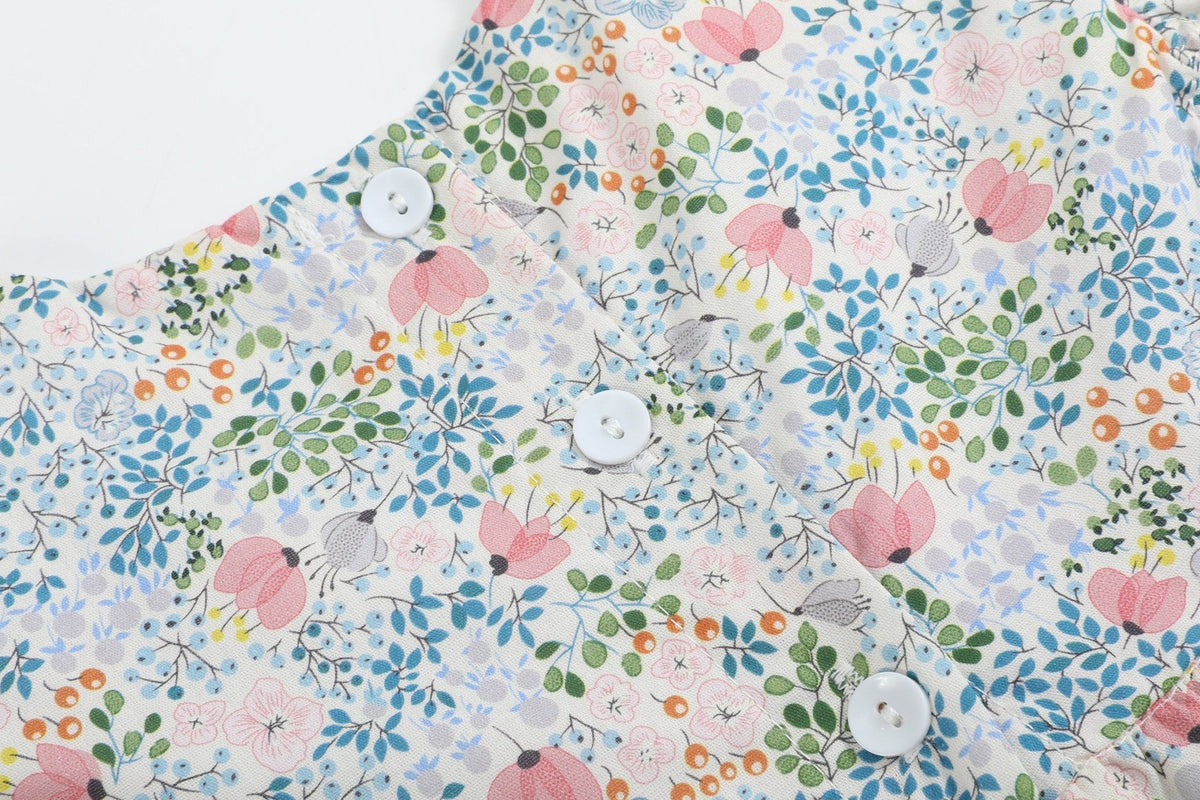 Pink Floral Print Smocked Flutter BubbleRomper