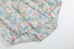 Pink Floral Print Smocked Flutter BubbleRomper