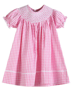 Pink Gingham Classic Smocked Bishop Dress