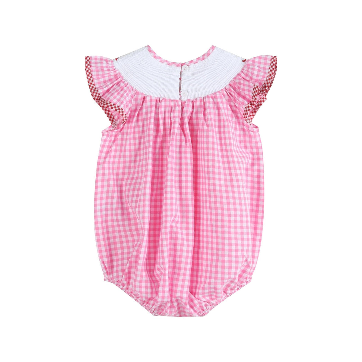 Pink Gingham Crawfish Smocked Flutter Bubble Romper