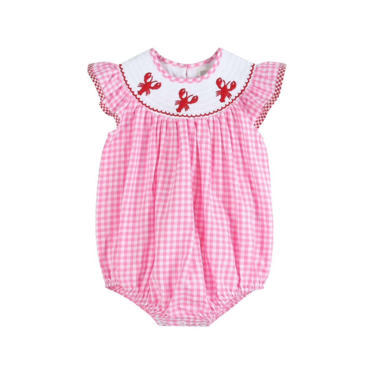 Pink Gingham Crawfish Smocked Flutter Bubble Romper