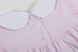 Pink Seersucker Bunny Ruffle Dress