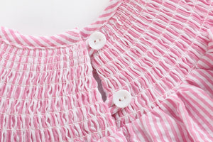 Pink Seersucker Running Bunnies Smocked Flutter Bubble Romper