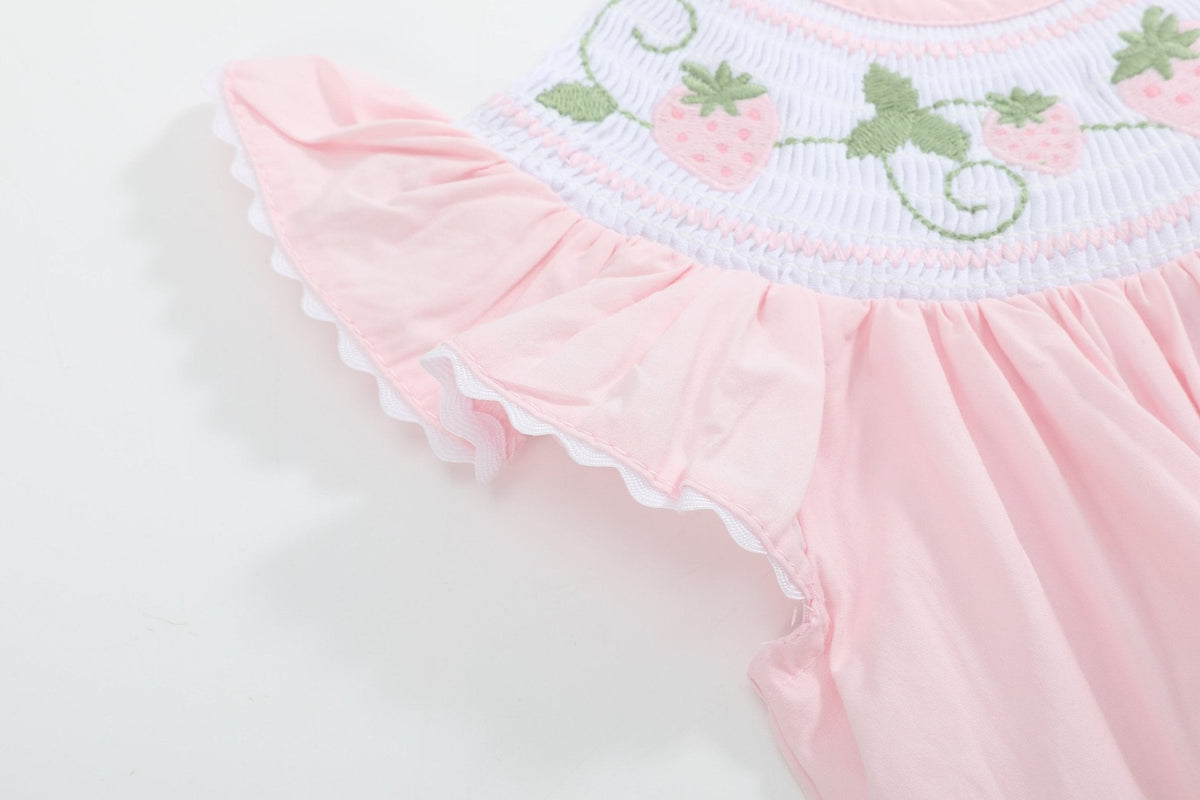Pink Strawberry Vine Smocked Bubble Romper