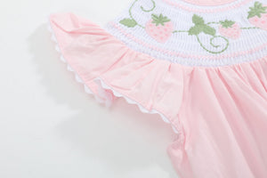 Pink Strawberry Vine Smocked Bubble Romper